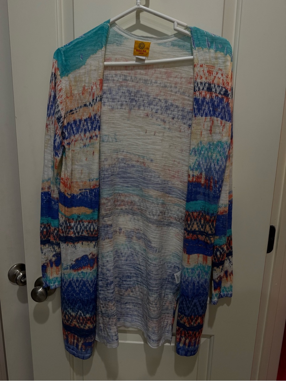 Ruby Rd. Multicolor Open-Front Cardigan in Blue, Teal & Coral